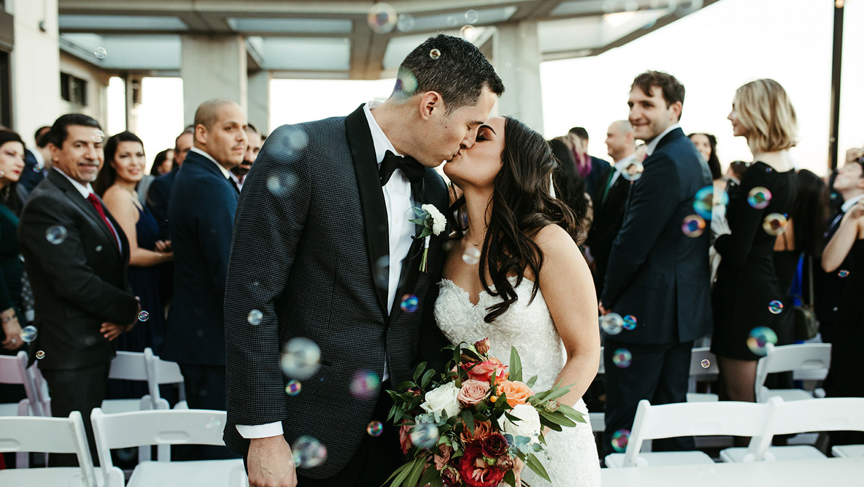 bride and groom kissing