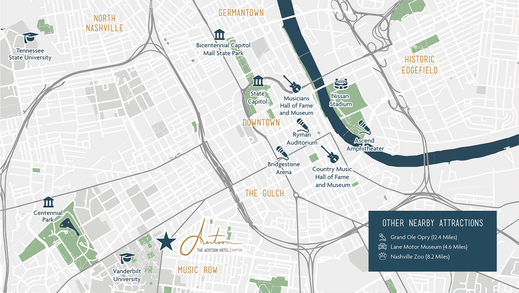 graphic map of nearby attractions to hotel