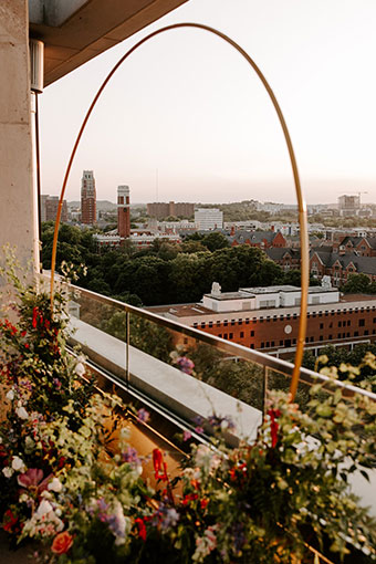 wedding flowers on balcony